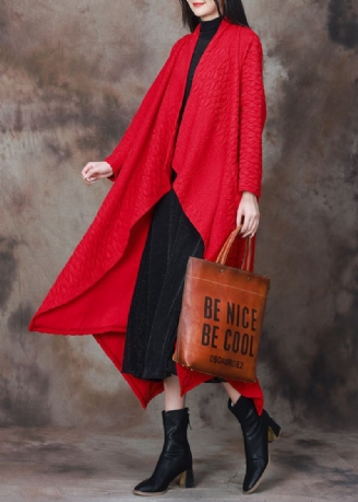 Cardigan Long En Coton Patchwork Rouge Asymétrique Printemps