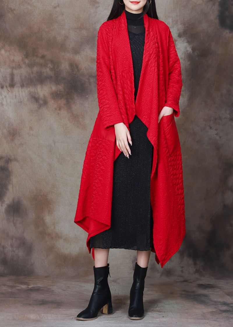 Cardigan Long En Coton Patchwork Rouge Asymétrique Printemps - Cardigans femmes