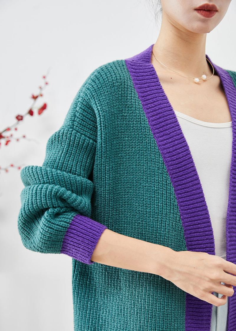 Cardigan Long En Tricot Patchwork Surdimensionné Color Block Chic Automne - Cardigans femmes