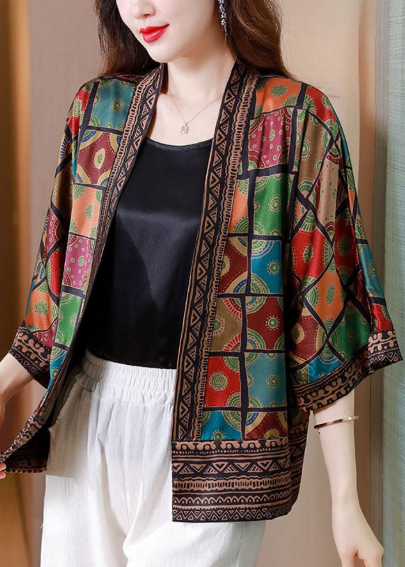 Cardigan En Soie À Carreaux Patchwork Color Block Biologique Été - Cardigans femmes