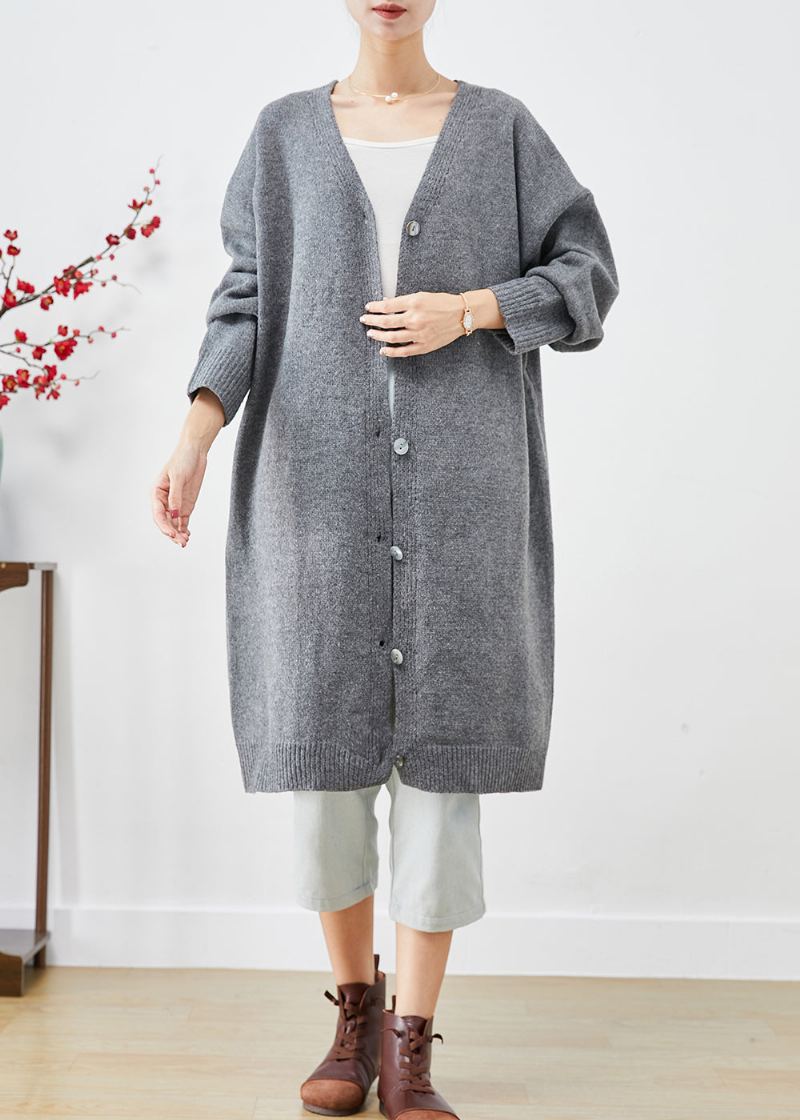 Cardigan Surdimensionné Boutonné En Tricot Gris Anthracite De Grande Taille Automne - Cardigans femmes