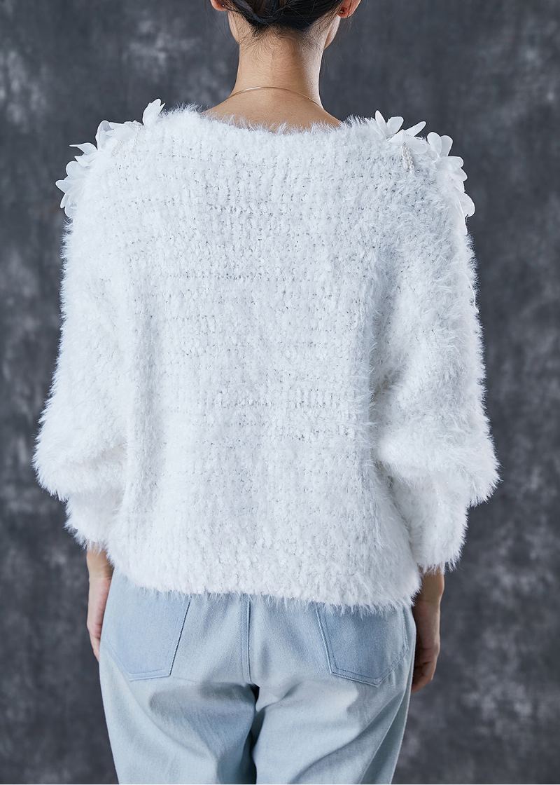 Cardigan En Tricot Blanc Ajusté À Pompons Et Perles Pour Ongles Printemps - Cardigans femmes