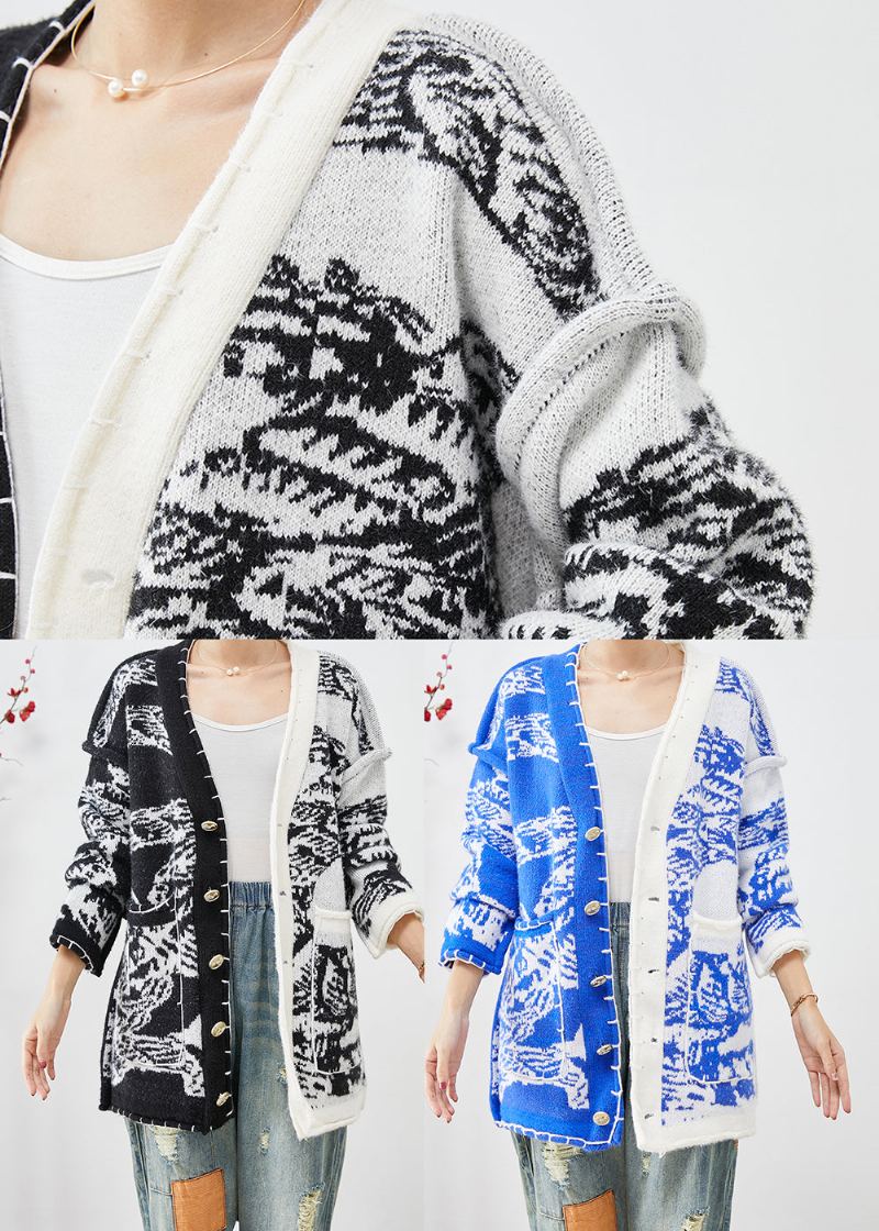 Cardigan En Tricot Bleu Tie-dye Asymétrique Boutonné Automne - Cardigans femmes