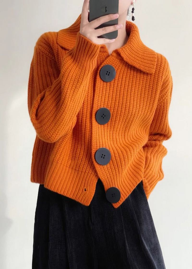 Cardigan En Tricot Boutonné À Col Peter Pan Orange Moderne Hiver