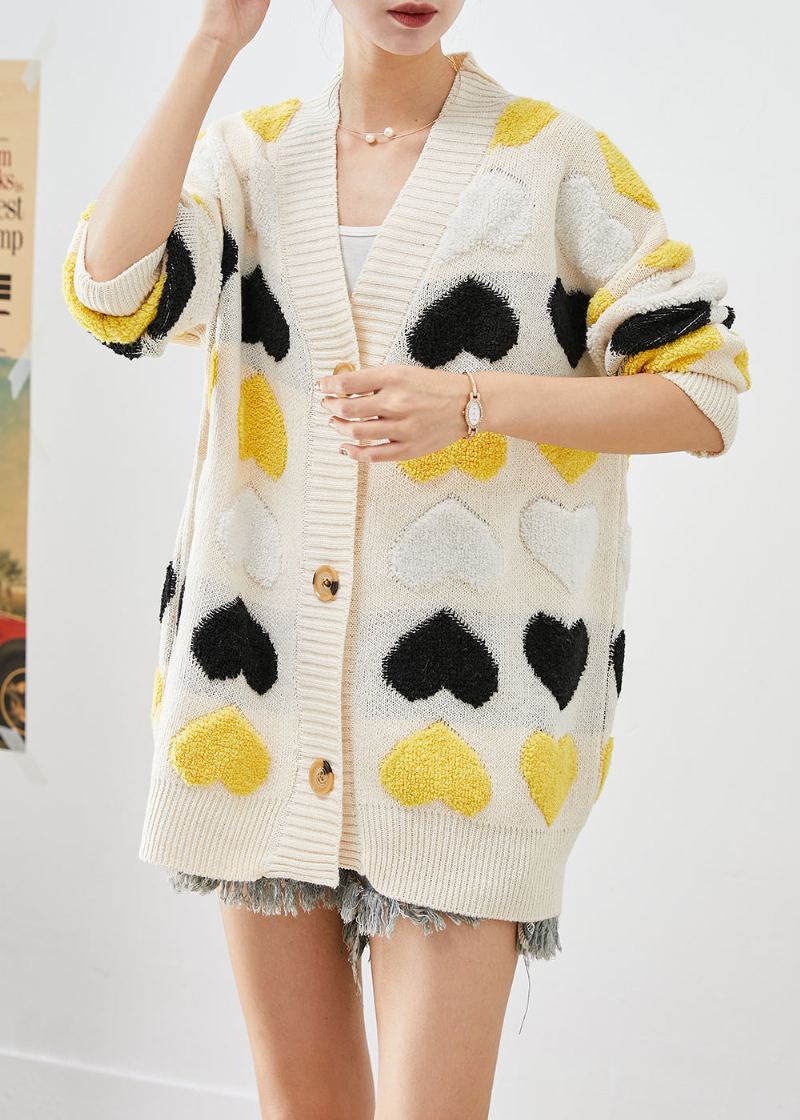 Cardigan En Tricot Boutonné En Jacquard Love Blanc Boutique Automne - Cardigans femmes