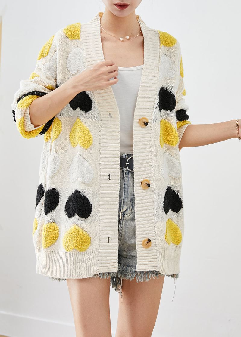 Cardigan En Tricot Boutonné En Jacquard Love Blanc Boutique Automne - Cardigans femmes