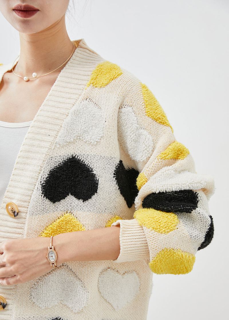 Cardigan En Tricot Boutonné En Jacquard Love Blanc Boutique Automne - Cardigans femmes