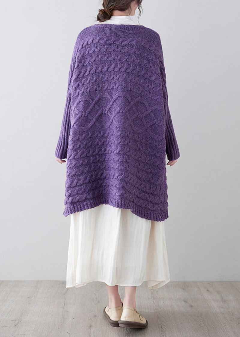 Cardigan En Tricot Confortable Avec Poches À Col Rond Violet Unique Printemps - Cardigans femmes