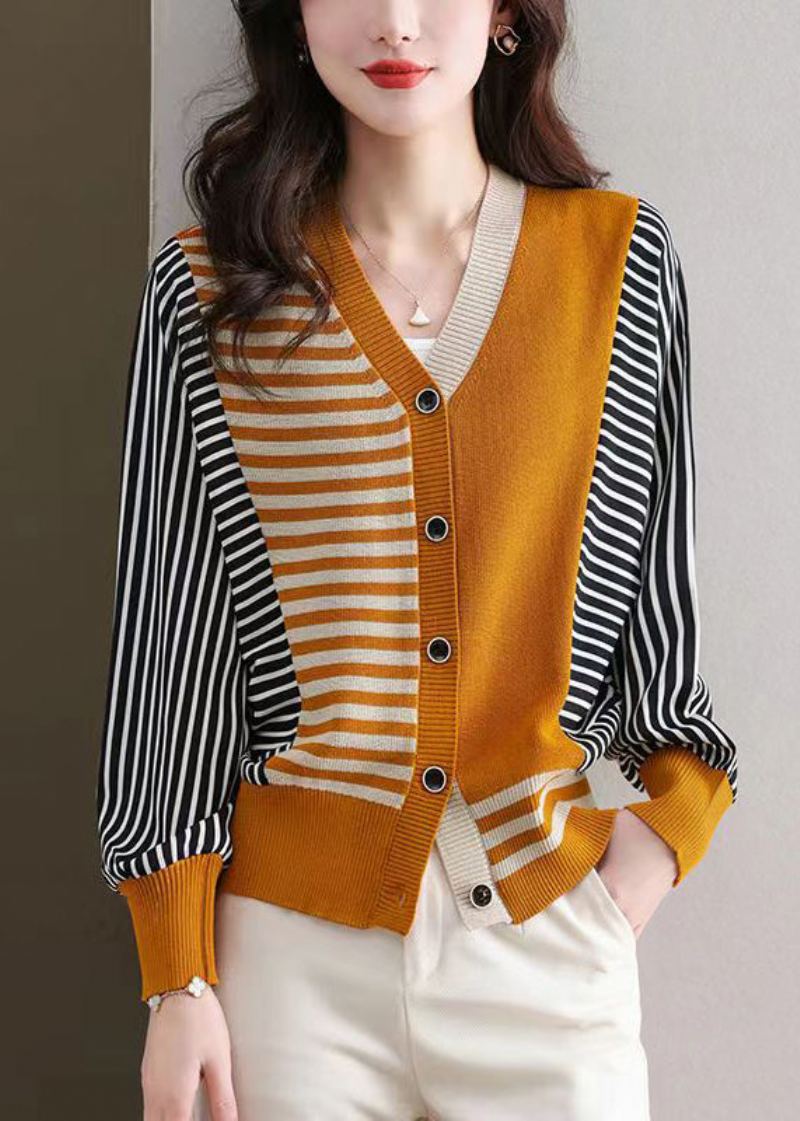 Cardigan En Tricot Confortable À Boutons Orange Col En V Manches Longues