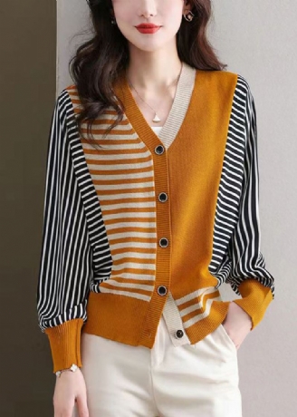 Cardigan En Tricot Confortable À Boutons Orange Col En V Manches Longues