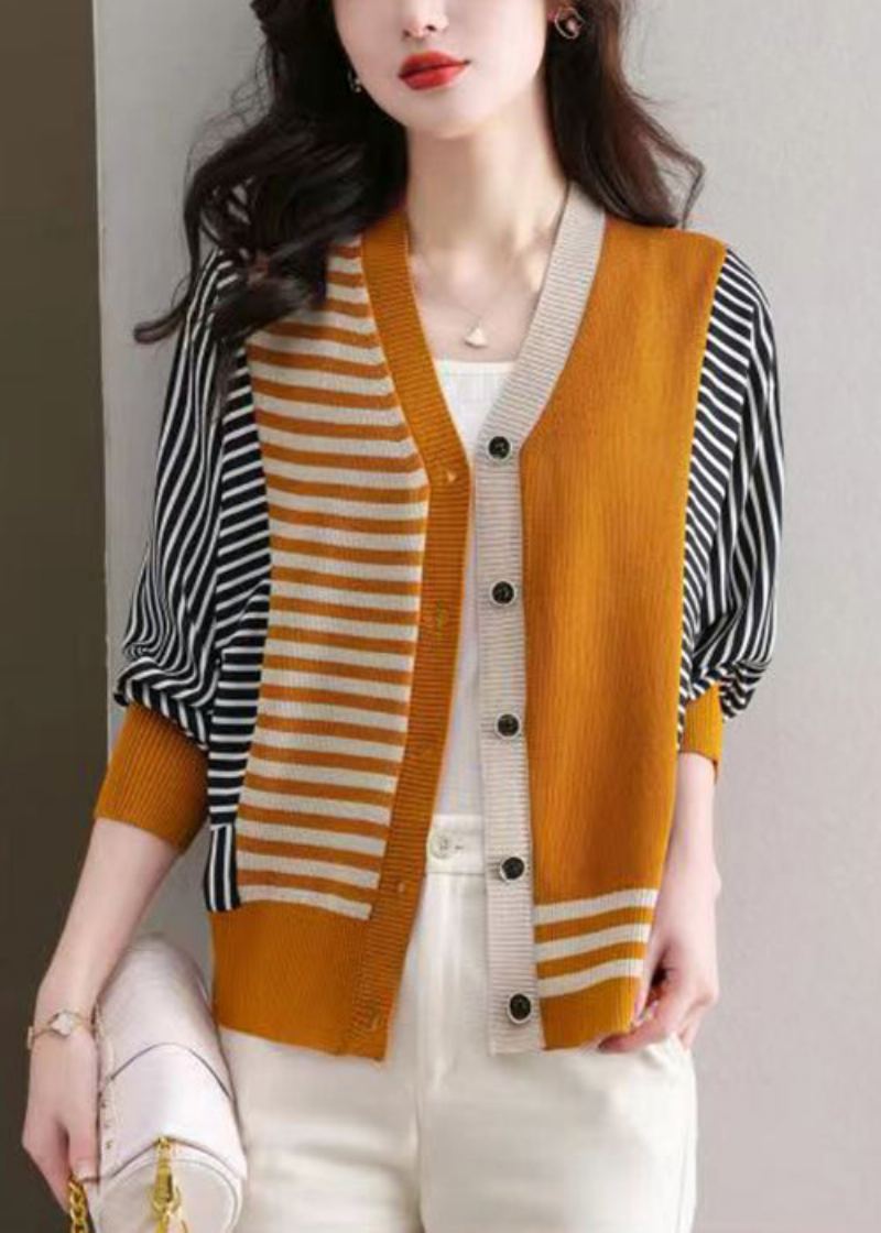 Cardigan En Tricot Confortable À Boutons Orange Col En V Manches Longues - Cardigans femmes