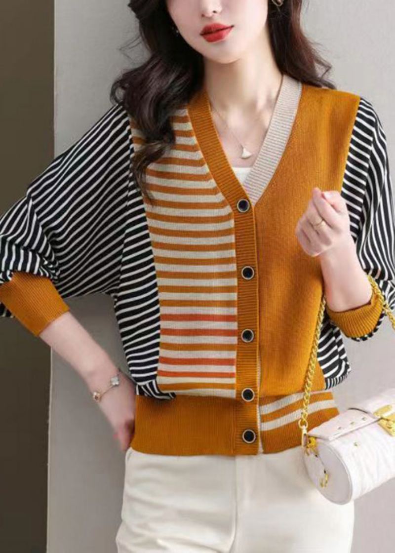 Cardigan En Tricot Confortable À Boutons Orange Col En V Manches Longues - Cardigans femmes