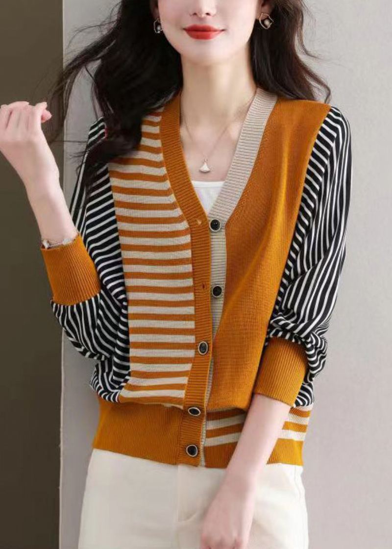 Cardigan En Tricot Confortable À Boutons Orange Col En V Manches Longues - Cardigans femmes