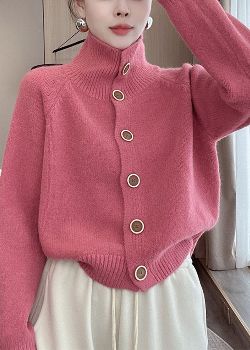 Cardigan En Tricot Confortable À Boutons Roses Amples À Manches Longues