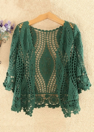 Cardigan En Tricot De Coton Ajouré Pour Femme Vert Noirâtre Solide Été