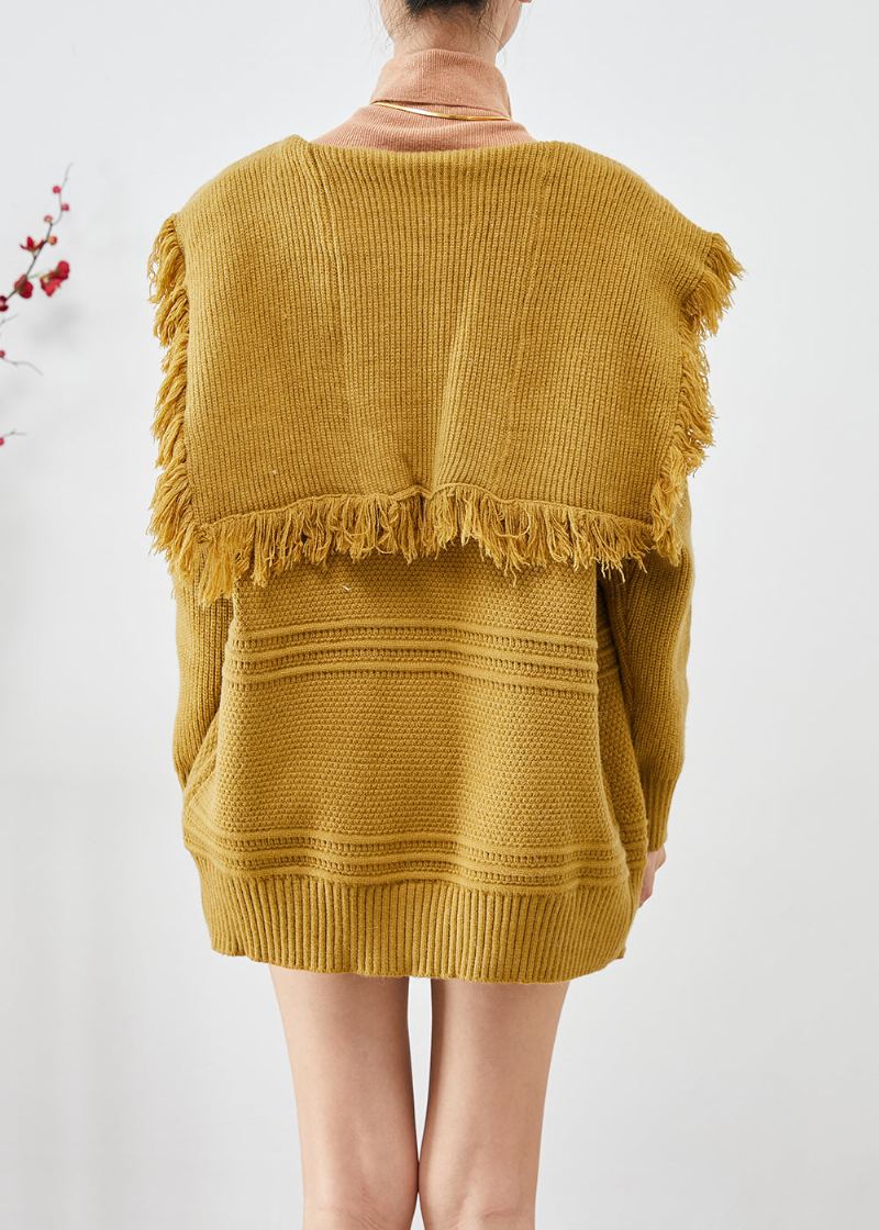 Cardigan En Tricot À Glands Avec Col Marin Jaune Moderne Automne - Cardigans femmes