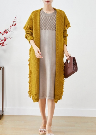 Cardigan En Tricot À Glands Et Col Marin Jaune Boho Automne