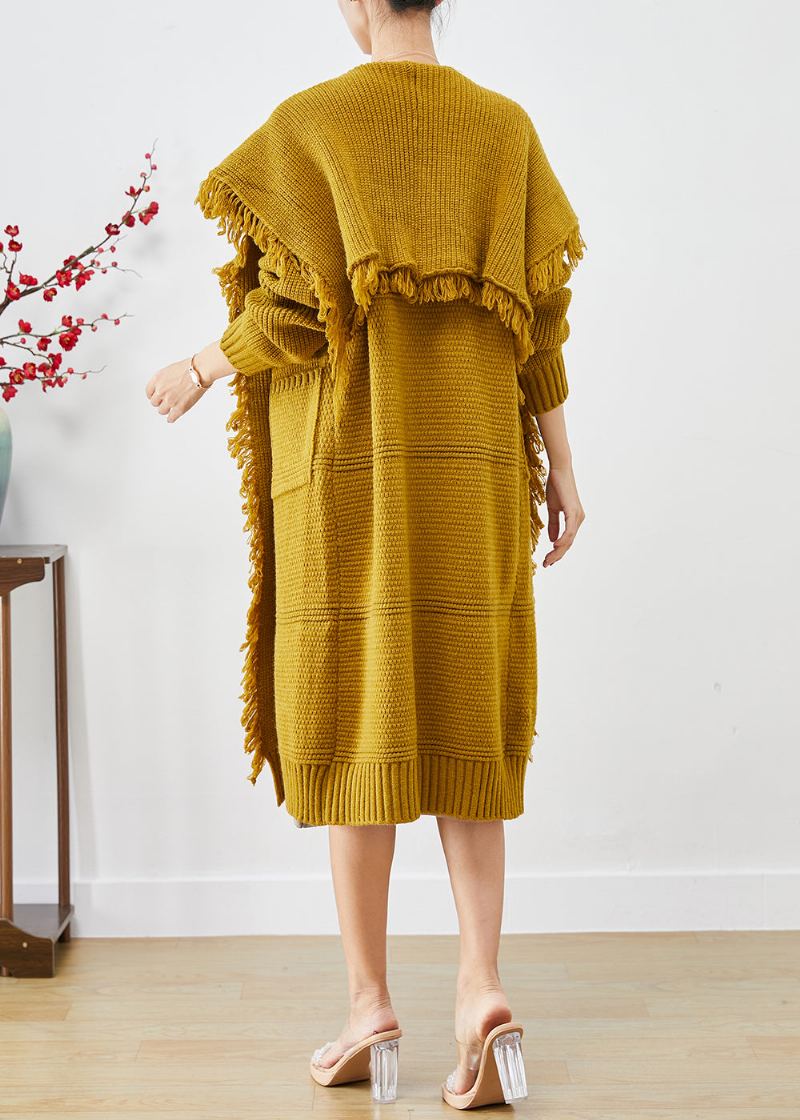 Cardigan En Tricot À Glands Et Col Marin Jaune Boho Automne - Cardigans femmes