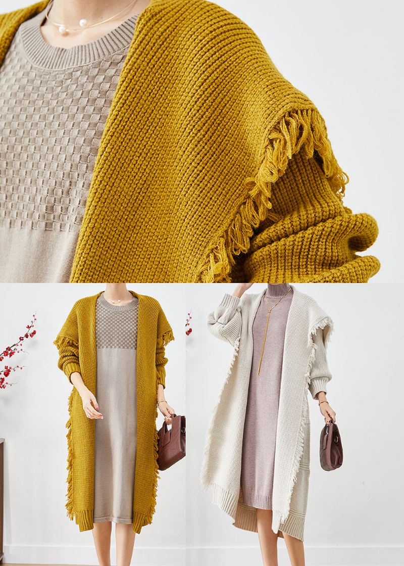 Cardigan En Tricot À Glands Et Col Marin Jaune Boho Automne - Cardigans femmes