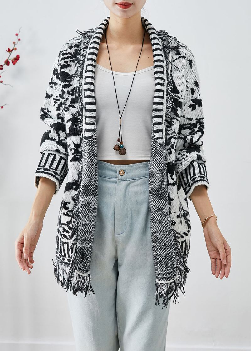 Cardigan En Tricot Jacquard À Pompons Blanc Unique Automne