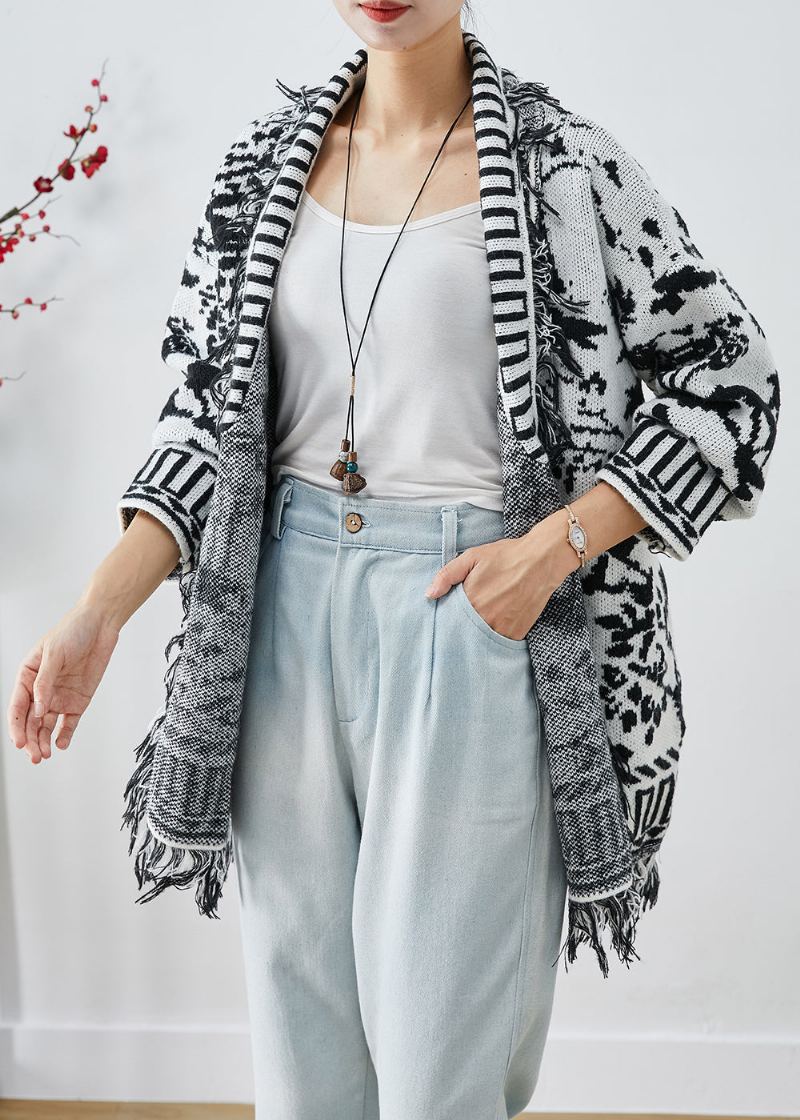 Cardigan En Tricot Jacquard À Pompons Blanc Unique Automne - Cardigans femmes