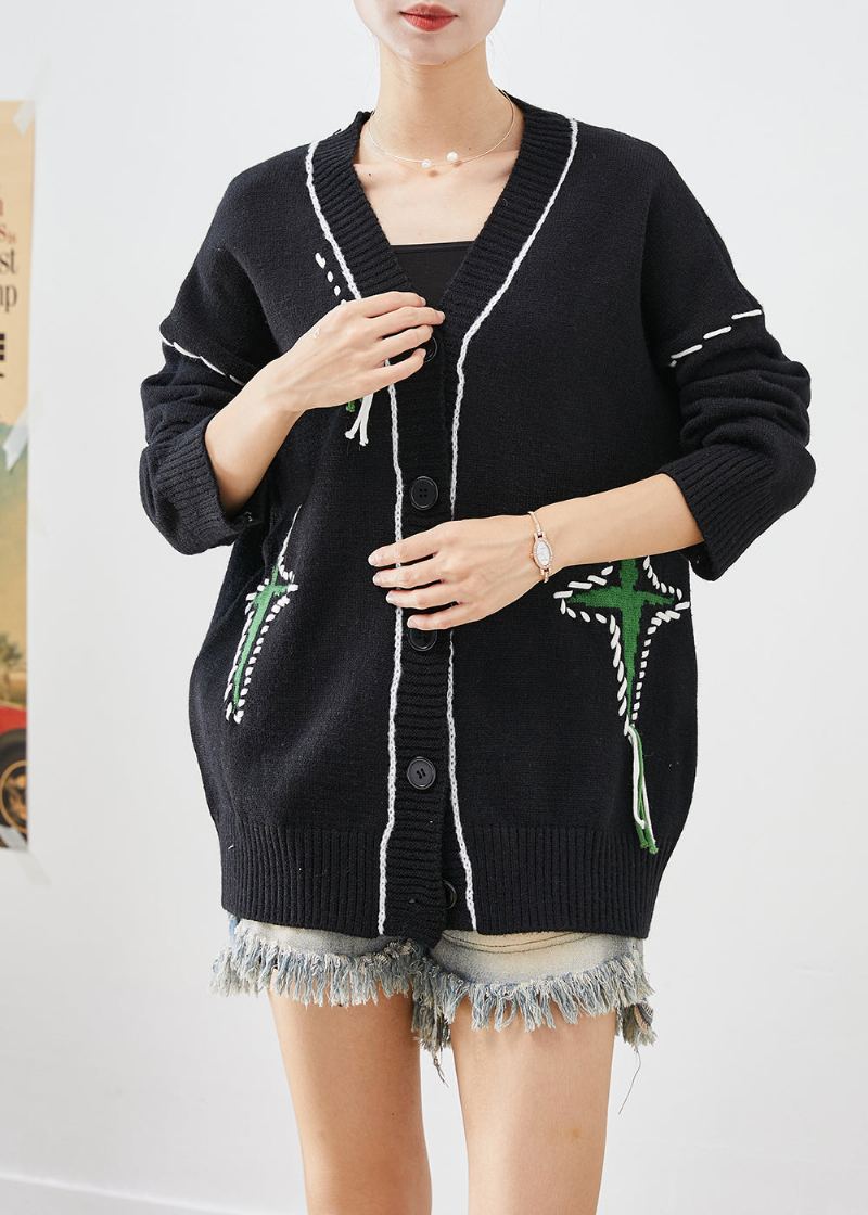 Cardigan En Tricot Jacquard Surdimensionné Noir Unique Automne - Cardigans femmes