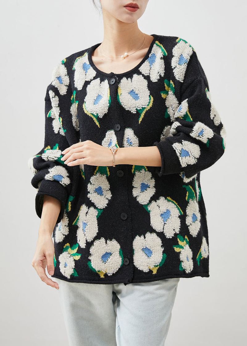 Cardigan En Tricot Jacquard Surdimensionné Noir Unique Hiver - Cardigans femmes