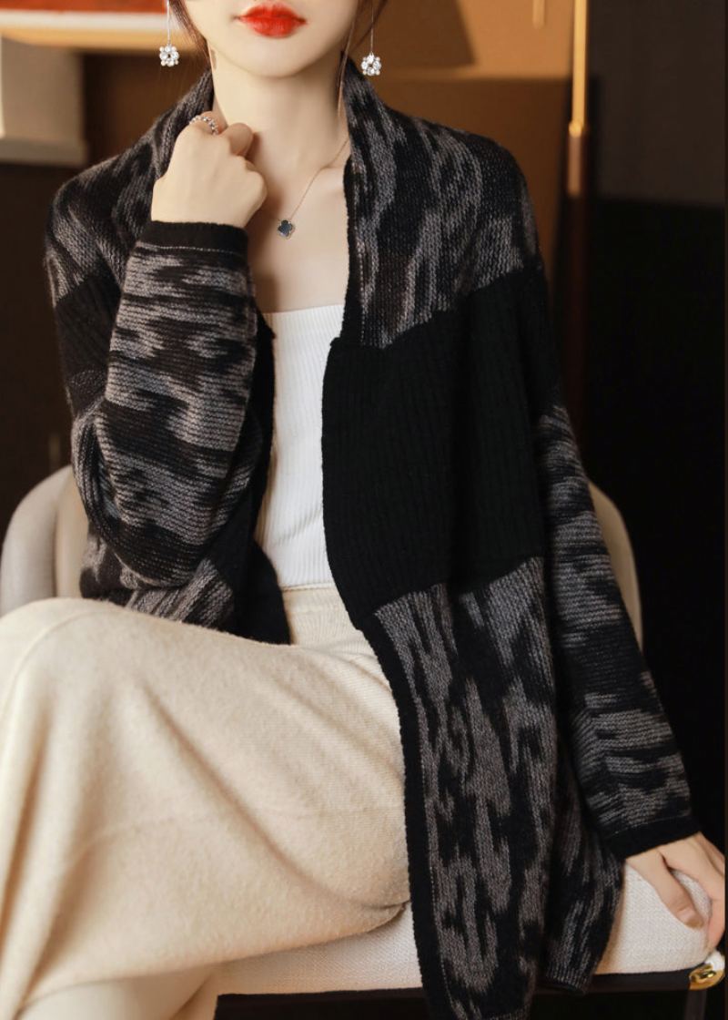 Cardigan En Tricot De Laine Confortable Avec Poches Noires Col En V Printemps - Cardigans femmes