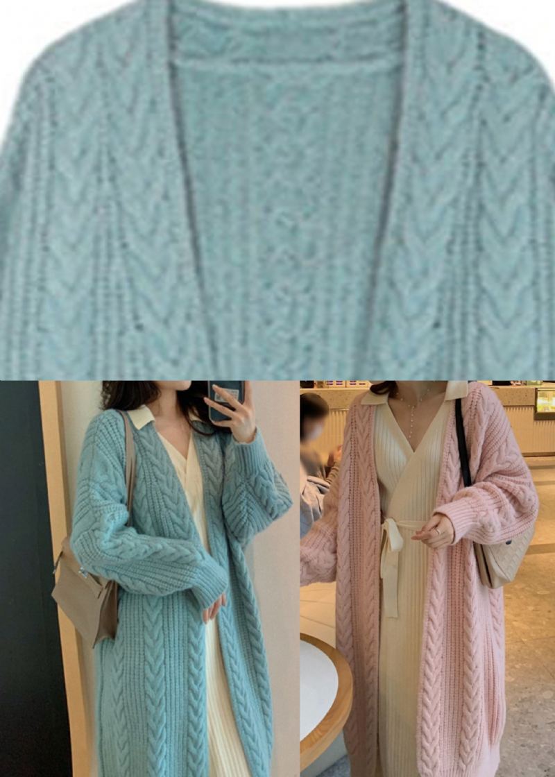 Cardigan En Tricot Long Et Épais À Col En V Rose Printemps - Rose