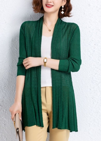 Cardigan En Tricot Patchwork Froissé Vert Ajouré Unique Automne