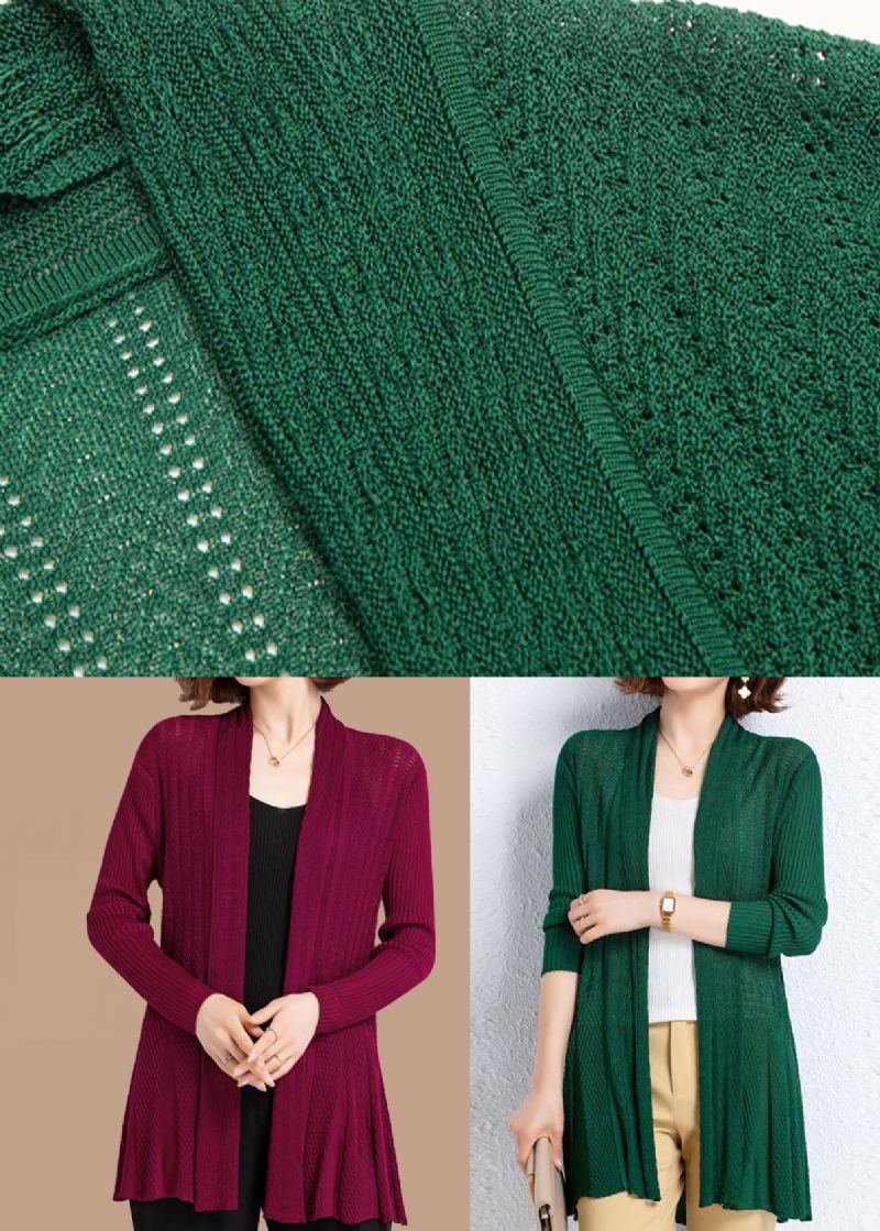 Cardigan En Tricot Patchwork Froissé Vert Ajouré Unique Automne - Cardigans femmes