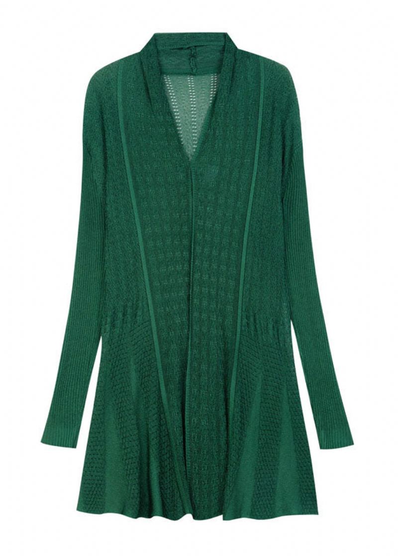 Cardigan En Tricot Patchwork Froissé Vert Ajouré Unique Automne - Cardigans femmes