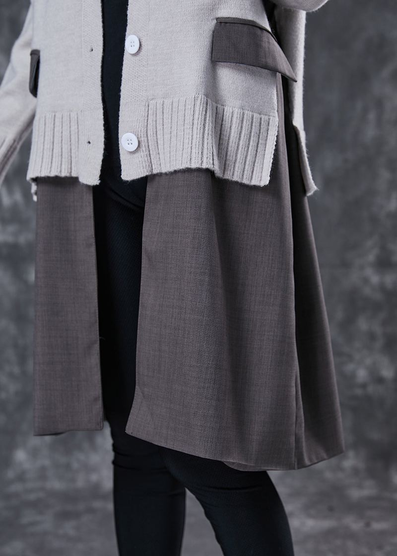 Cardigan En Tricot Patchwork Surdimensionné Gris Unique Printemps - Cardigans femmes