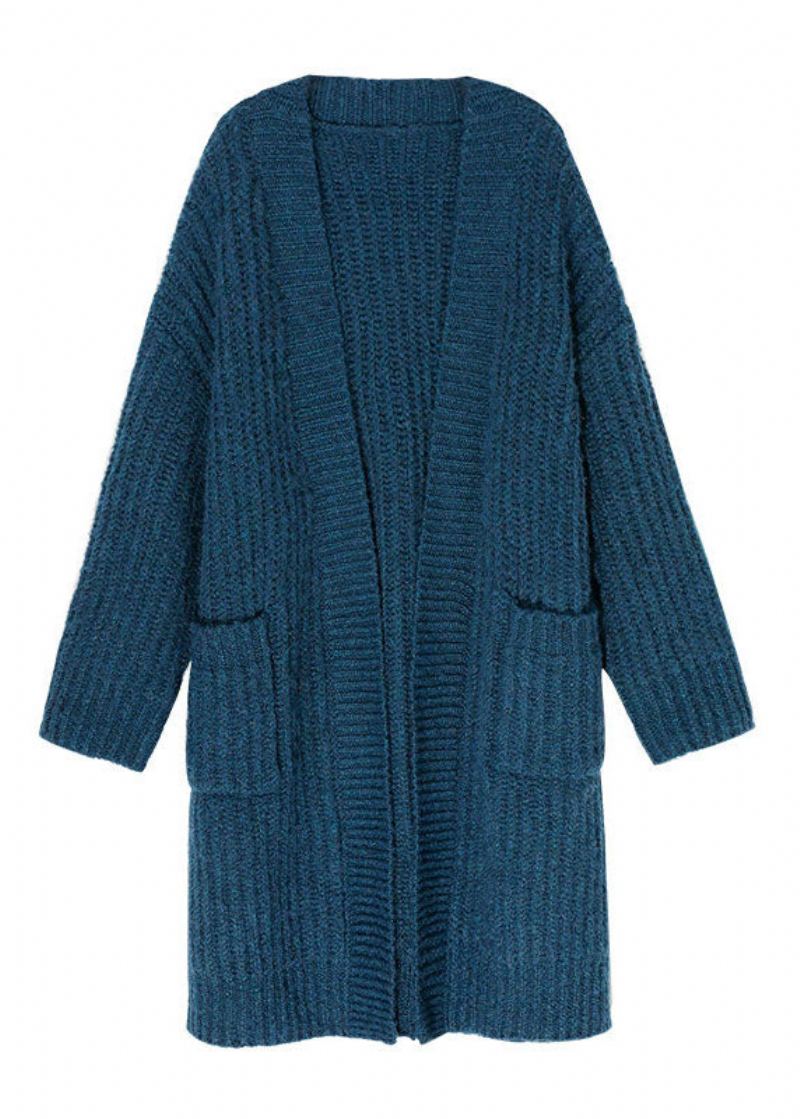 Cardigan En Tricot À Poches Bleu Bohème Printemps - Bleu