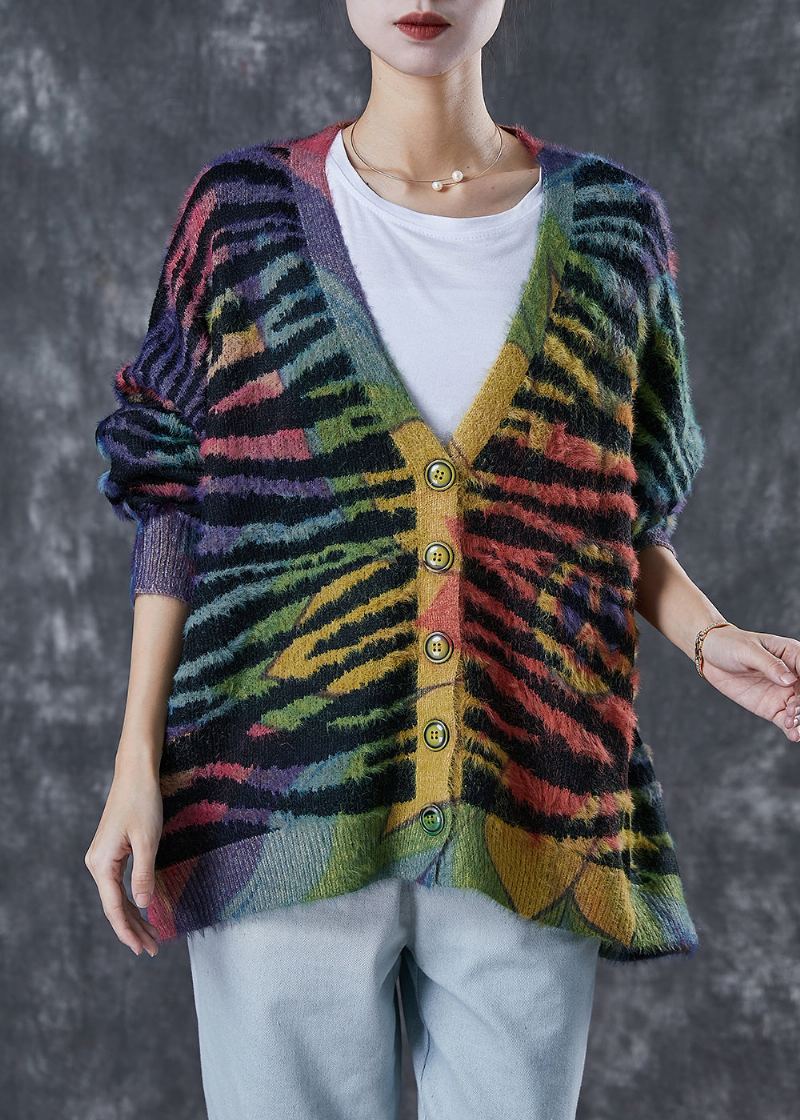 Cardigan En Tricot Rayé Surdimensionné Arc-en-ciel Pour Femme Hiver - Cardigans femmes