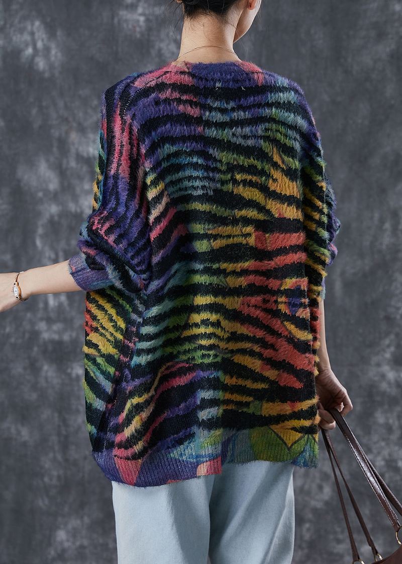 Cardigan En Tricot Rayé Surdimensionné Arc-en-ciel Pour Femme Hiver - Cardigans femmes