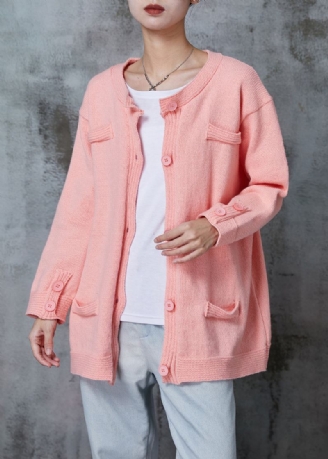 Cardigan En Tricot Rose Boutonné Surdimensionné Printemps