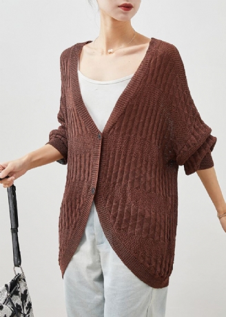 Cardigan En Tricot Surdimensionné Chocolat Moderne À Manches Chauve-souris