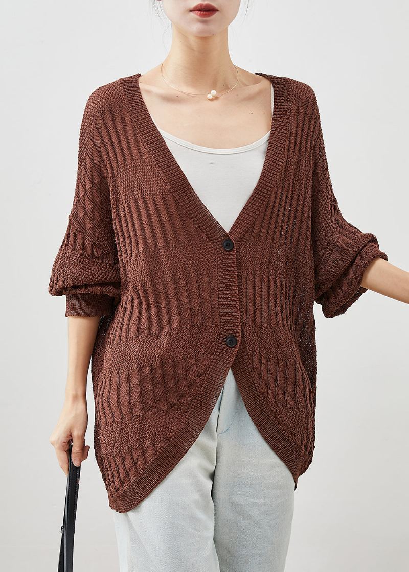 Cardigan En Tricot Surdimensionné Chocolat Moderne À Manches Chauve-souris - Cardigans femmes