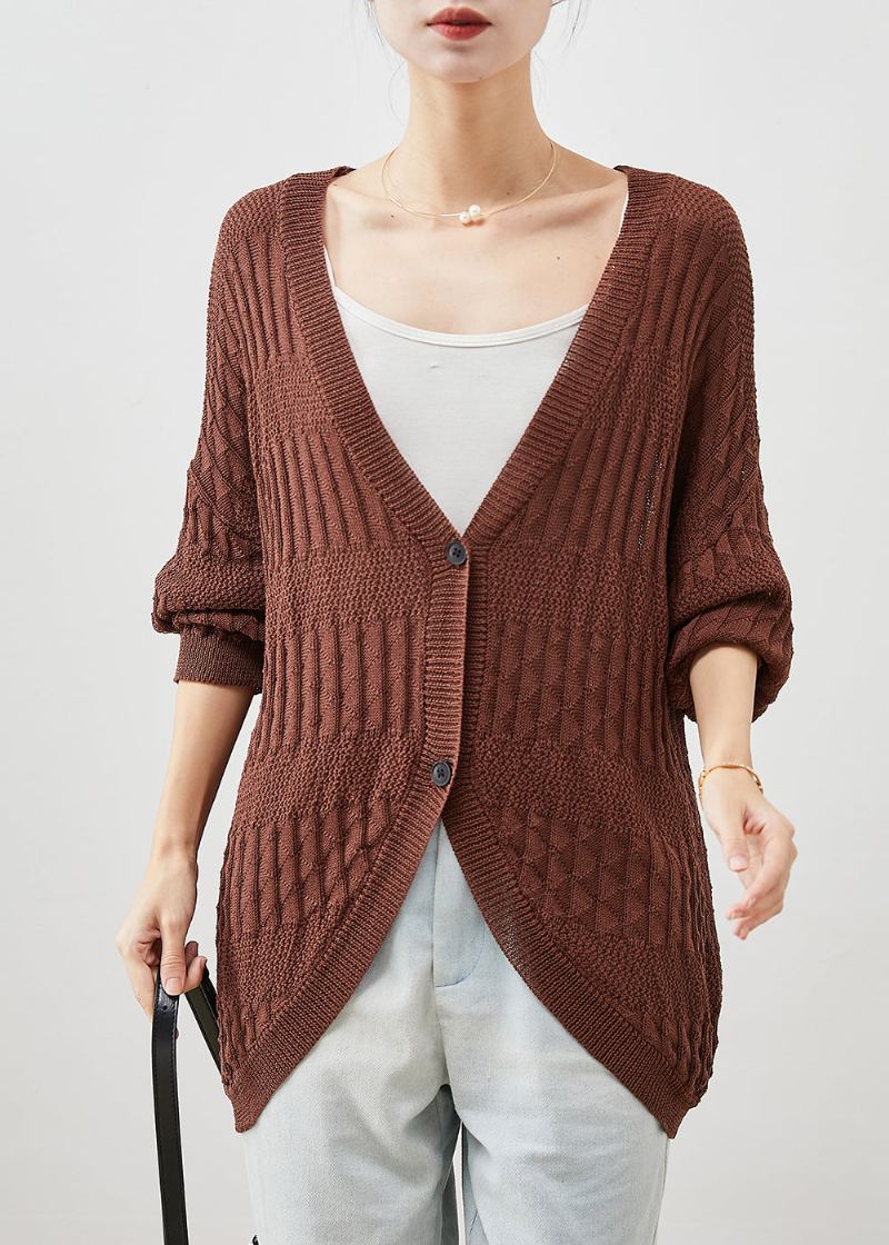 Cardigan En Tricot Surdimensionné Chocolat Moderne À Manches Chauve-souris - Cardigans femmes