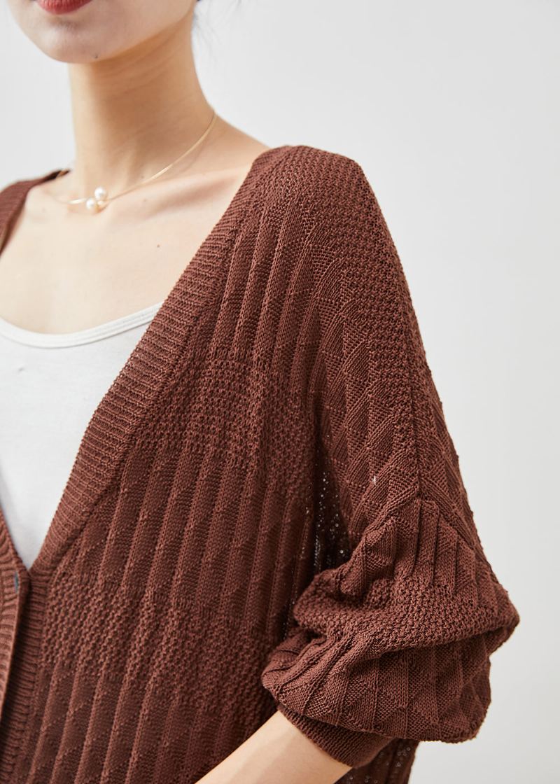 Cardigan En Tricot Surdimensionné Chocolat Moderne À Manches Chauve-souris - Cardigans femmes