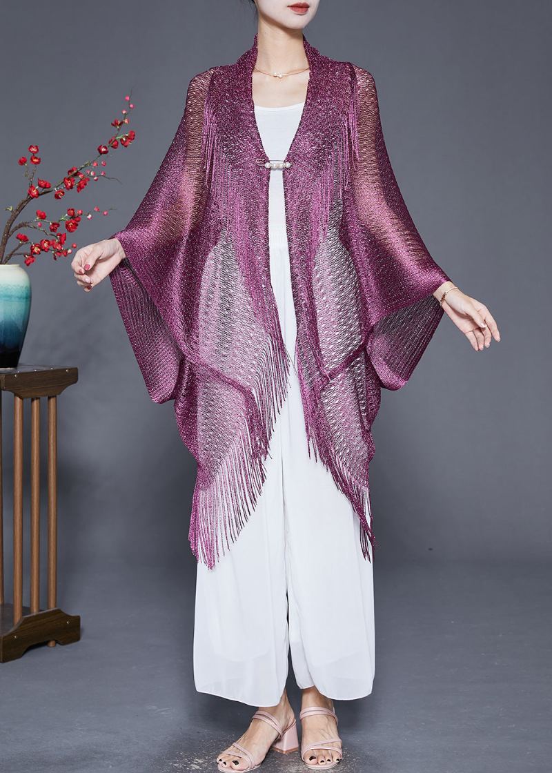 Cardigan En Tricot Surdimensionné À Glands Violet Décontracté Automne - Cardigans femmes