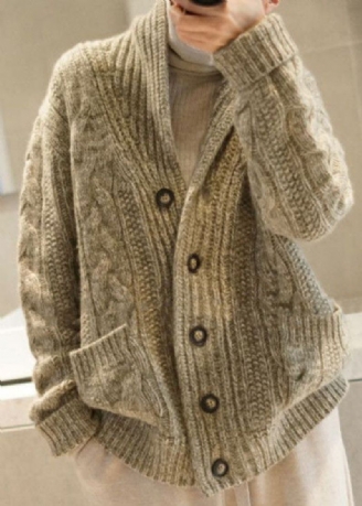 Cardigan En Tricot Vert Clair Chic Avec Poches Boutonnées Et Col En V Pour L'hiver