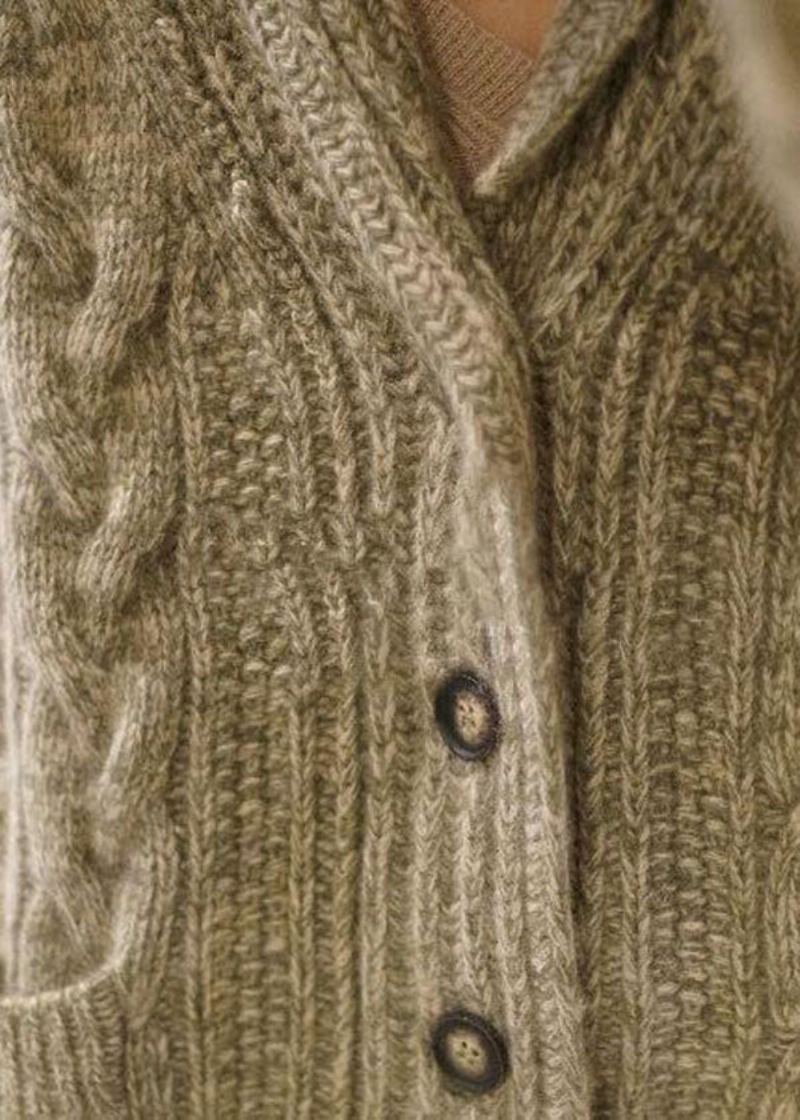 Cardigan En Tricot Vert Clair Chic Avec Poches Boutonnées Et Col En V Pour L'hiver - Cardigans femmes