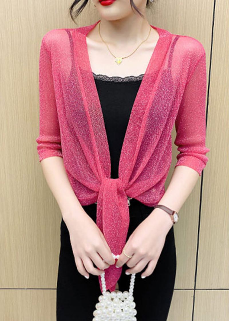 Cardigan En Tulle À Lacets Uni Rose Ample Demi-manche - Cardigans femmes