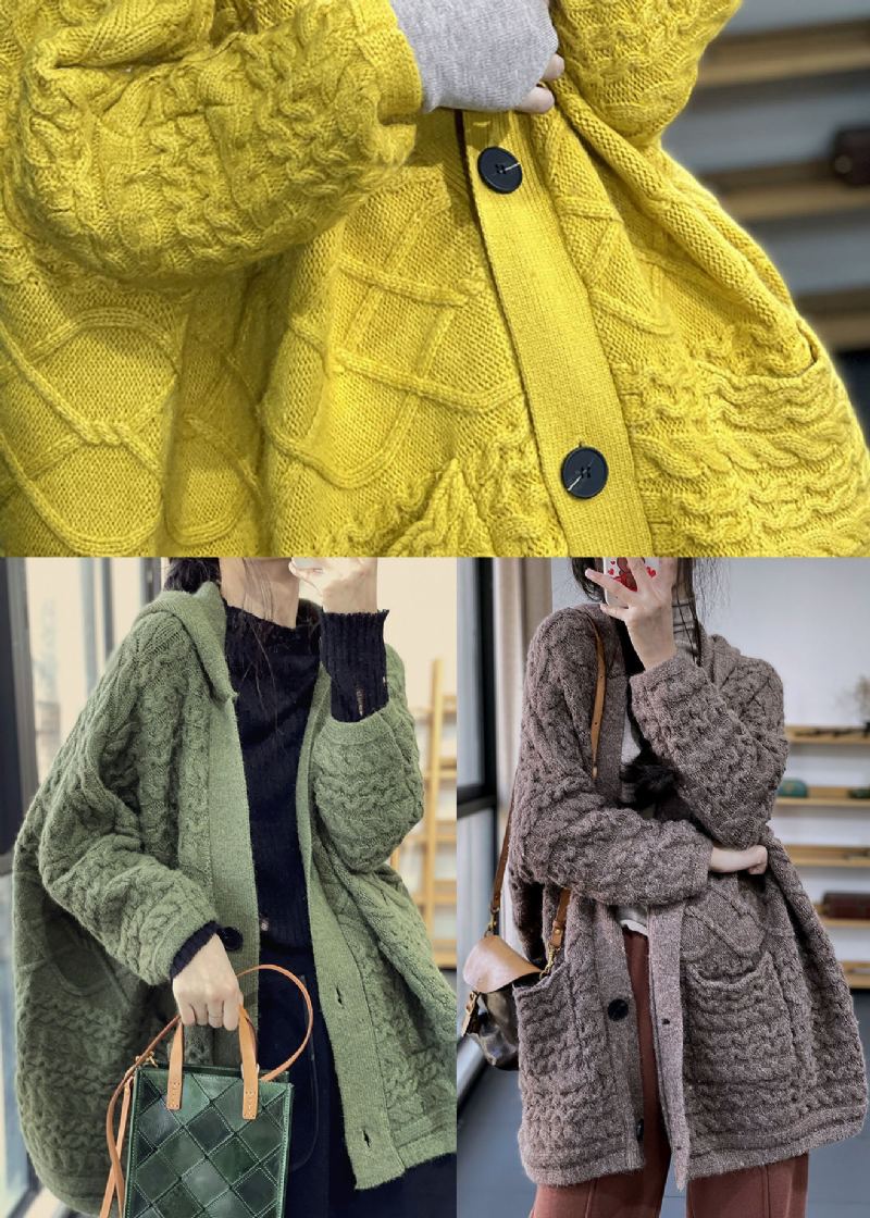 Cardigans Amples En Tricot De Cheveux De Lapin Paresseux Vert D'hiver - Vert