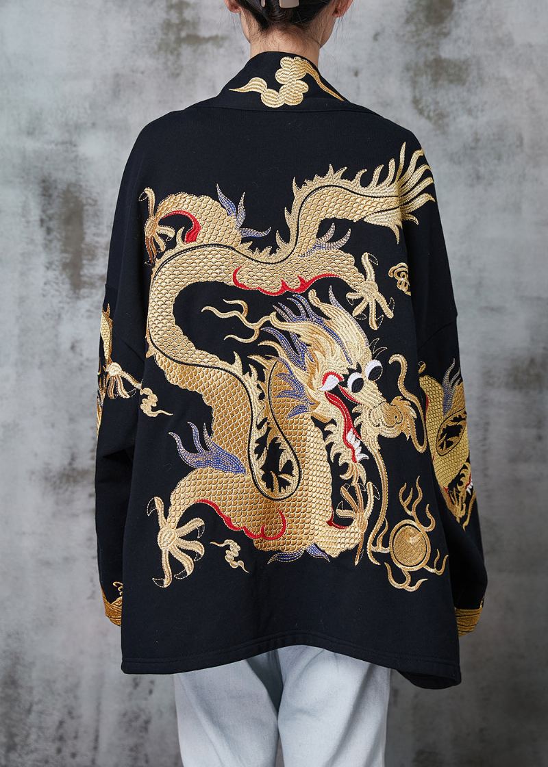 Cardigans En Coton Dragon Surdimensionnés Noirs De Style Chinois Printemps - Cardigans femmes