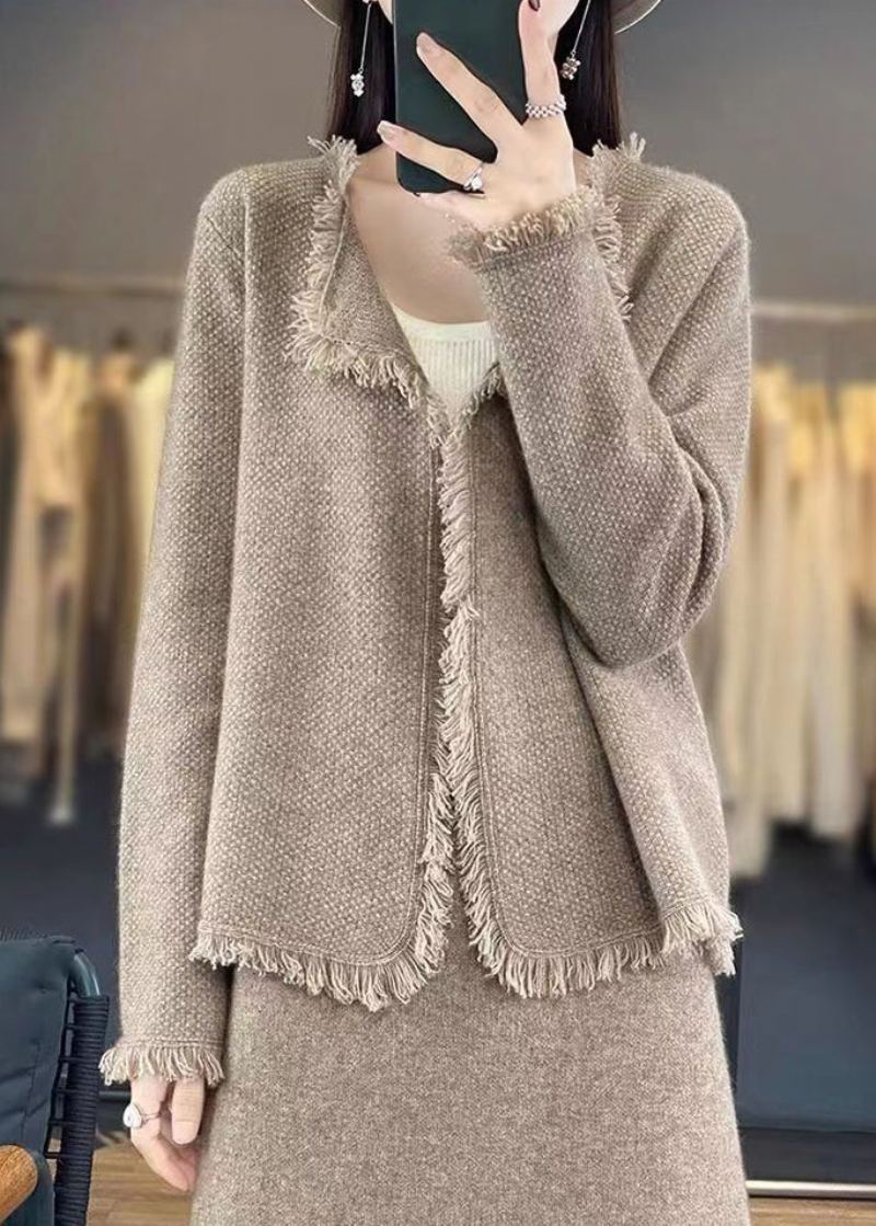 Cardigans En Coton Tricoté À Boutons Solides Pour Femmes Beige Printemps - Cardigans femmes