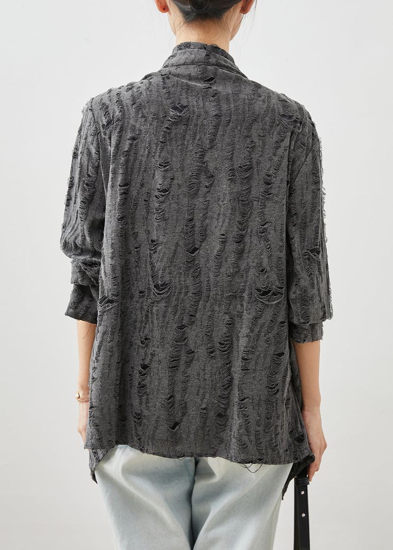 Cardigans Déchirés En Coton Asymétrique Gris Unique Printemps - Cardigans femmes