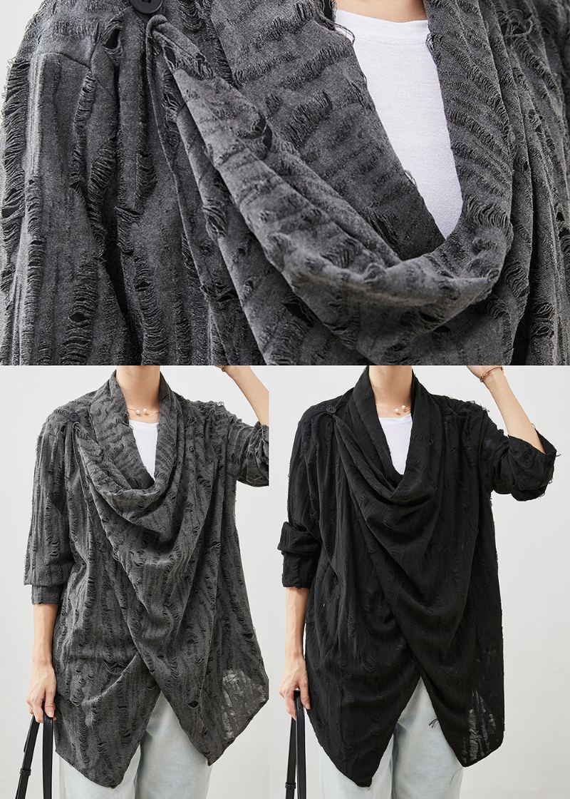 Cardigans Déchirés En Coton Asymétrique Gris Unique Printemps - Cardigans femmes